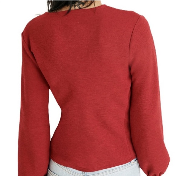 Madewell Crepe Wrap Top Deep Crimson Red Long Sleeve Blouse Shirt Size Small NWT - Picture 2 of 7